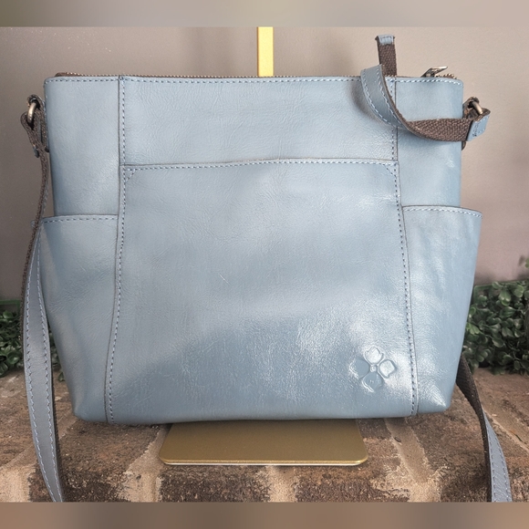 Patricia Nash Tooled Leather Crossbody – Dusty Blue Floral w/ Metallic - Picture 4 of 16